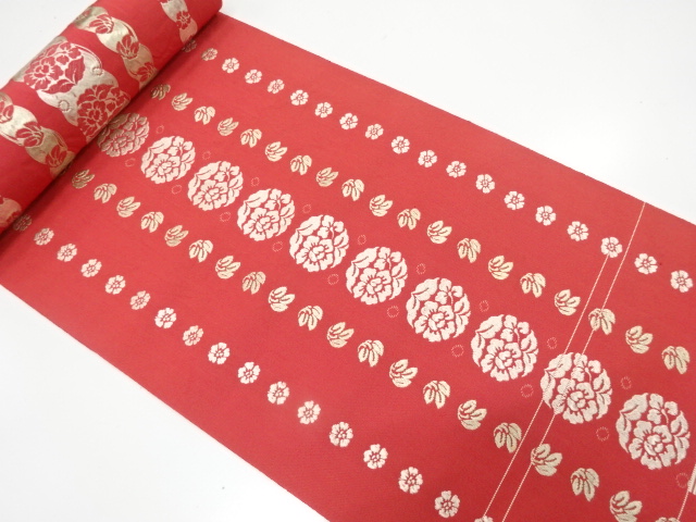 JAPANESE KIMONO / ANTIQUE BOLT FOR HASSUN OBI / WOVEN FLOWER ROUNDEL